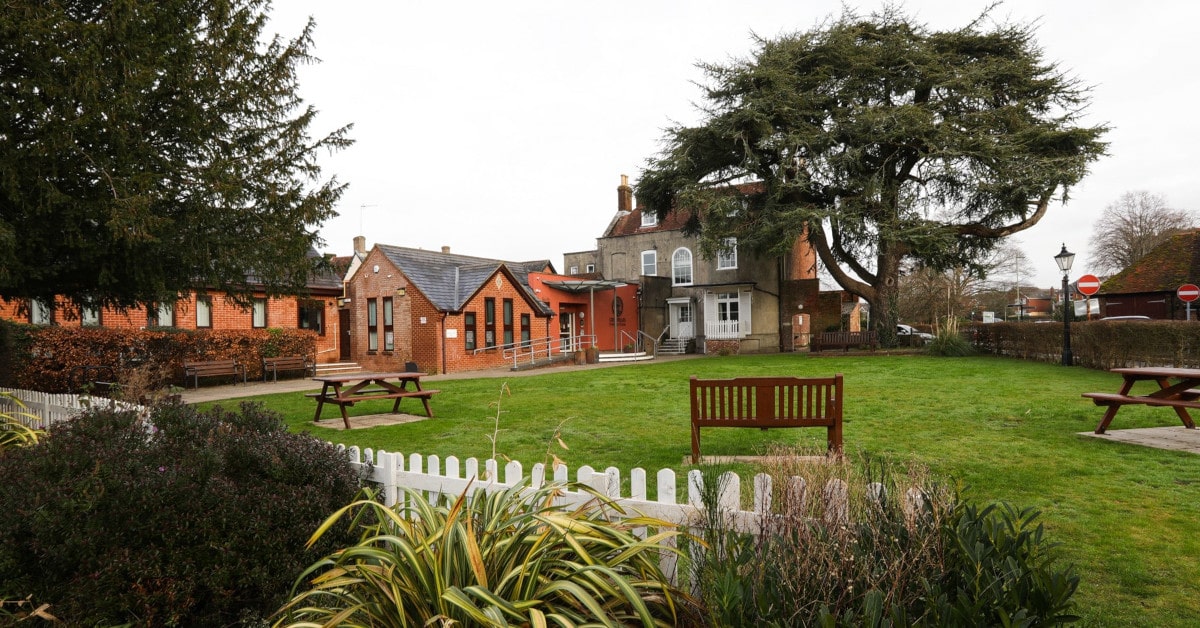 greyfriars rear view with cedar tree